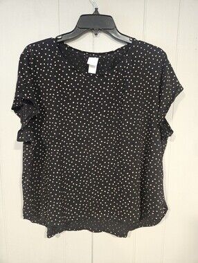 H&M Women’s Size XL Black With Tan Polka Dots Short Sleeve Blouse Top Cotton
